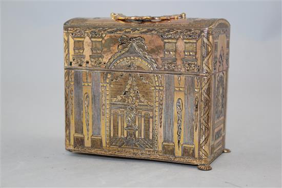 An early 19th century French gilt brass necessaire, 4.5in.